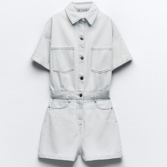 blue denim short jumpsuit - Picture 2 of 5